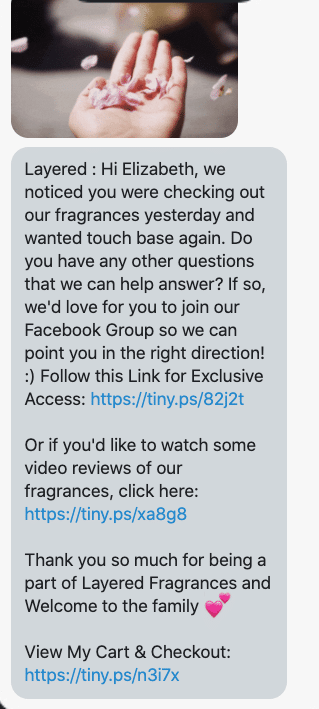Hi {first_name}, we noticed you were checking out our fragrances yesterday and wanted touch base again. Do you have any other questions that we can help answer? If so, we'd love for you to join our Facebook Group so we can point you in the right direction! :) Follow this Link for Exclusive Access: https://www.facebook.com/groups/belayeredVIP/ Or if you'd like to watch some video reviews of our fragrances, click here: https://www.youtube.com/channel/UCGJx9ixaXDq0I6oKQbZEz6g/videos Thank you so much for being a part of Layered Fragrances and Welcome to the family 💕 View My Cart & Checkout: https://www.belayered.com/cart