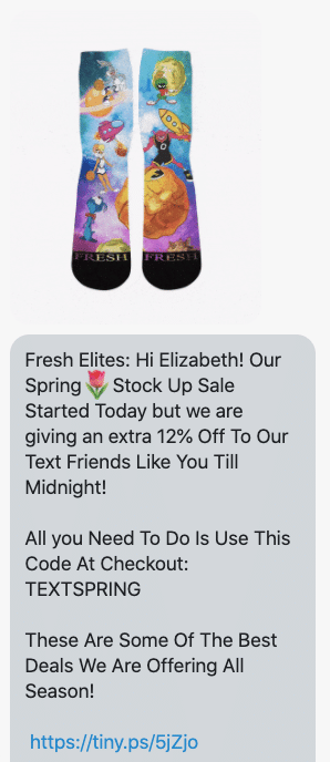 Hi {first_name}! Our Spring🌷Stock Up Sale Started Today but we are giving an extra 12% Off To Our Text Friends Like You Till Midnight! All you Need To Do Is Use This Code At Checkout: TEXTSPRING These Are Some Of The Best Deals We Are Offering All Season! https://www.freshelites.com/pages/springstockupsale Reply STOP to unsubscribe.
