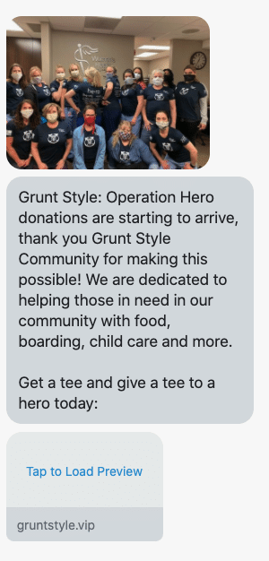 Operation Hero donations are starting to arrive, thank you Grunt Style Community for making this possible! We are dedicated to helping those in need in our community with food, boarding, child care and more. Get a tee and give a tee to a hero today: https://www.gruntstyle.com/collections/operationhero