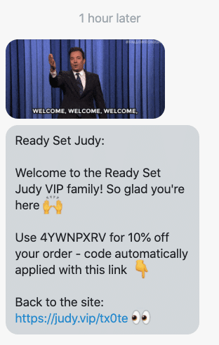 Welcome to the {shop_name} VIP family! So glad you're here 🙌 Use {10_percent_coupon} for 10% off your order - code automatically applied with this link 👇 Back to the site: {shop_link} 👀