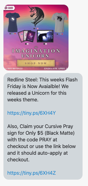 This weeks Flash Friday is Now Avaialble! We released a Unicorn for this weeks theme. https://www.redlinesteel.com/collections/flash-friday Also, Claim your Cursive Pray sign for Only $5 (Black Matte) with the code PRAY at checkout or use the link below and it should auto-apply at checkout. https://www.redlinesteel.com/discount/PRAY?redirect=%2Fproducts%2Fpray