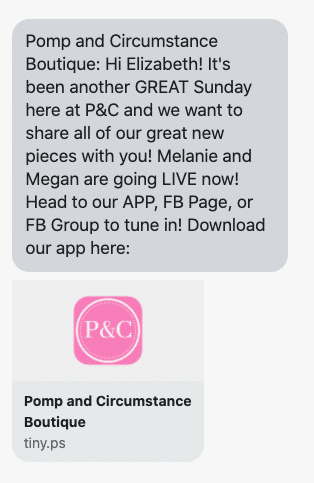 Hi {first_name}! It's been another GREAT Sunday here at P&C and we want to share all of our great new pieces with you! Melanie and Megan are going LIVE now! Head to our APP, FB Page, or FB Group to tune in! Download our app here: